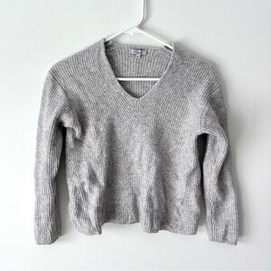 Rails Heather Grey Simon Knit Ribbed Sweater Wool Cashmere Blend V Neck Winter